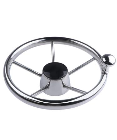 11inch Boat Steering Wheel, Marine Stainless Steel Steering Wheel Adapter fit 3/4 inch Tapered Shaft, 5 Spoke 25 Degree Destroyer Style with Knob & Center Cap for Boats, Yachts, Pontoon Boats