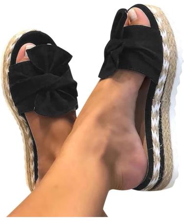 evzosrz Women's Bow Tie Platform Espadrille Wedge Sandals - Black, Size 7.5 - Buy Online on GoSupps.com