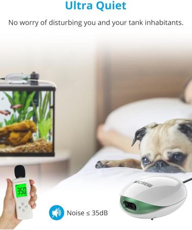 Buy Nicrew Ultra-Quiet Aquarium Air Pump for 400L - Adjustable Flow 37 dB Complete Set with Hose Stone & Valve - Buy Online on GoSupps.com