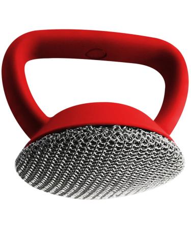 Steel Wool Scrubber 316 Stainless Steel Cast Iron Scrubber with HandleSteel Wool Scrubber Round Chainmail Scrubber Brush to Clean Cookware Frying Pans Bakeware Grills