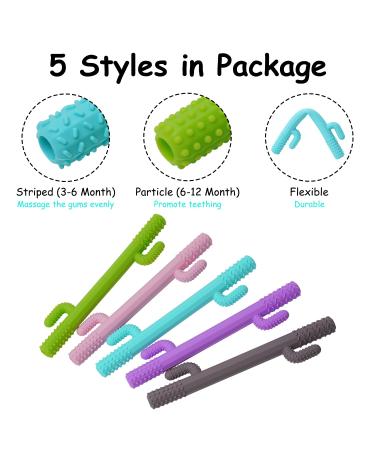 Hollow Teether Tubes 5 Pack - Baby Molar Toy for 0-12 Months - BPA Free & Dishwasher Safe Cactus Teething Toy - Buy Online on GoSupps.com