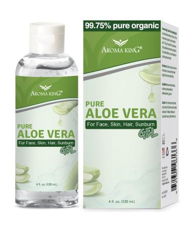 aroma king Aloe Vera Soothing Gel 100% Pure Aloe Leaf for Face & Body After Sun Care - For sunburn. (4 Oz) 4 Fl Oz (Pack of 1)