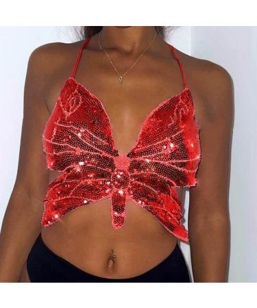 REETAN Sequins Butterfly Crop Top: Rave Costume for Women & Girls - C-Red - Buy Online on GoSupps.com