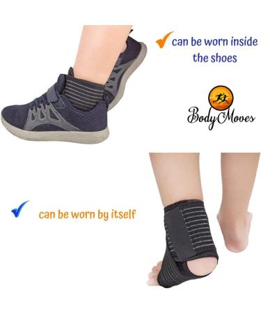 BodyMoves Kid's Ankle Brace Support + Hot/Cold Ice Pack - Sporty Black MED (US 4-7) - Buy Online on GoSupps.com