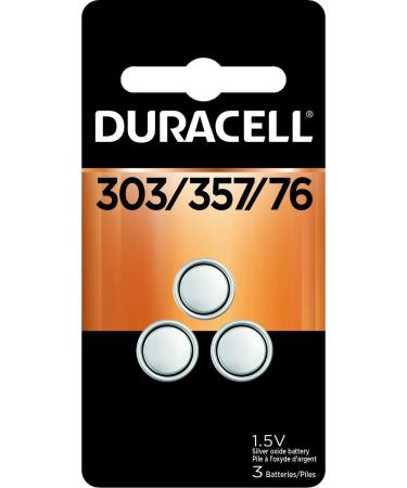 Duracell 303/357/76 Silver Oxide Button Battery 3 Count Pack 303/357/76 1.5 Volt Battery Long-Lasting for Watches Medical Devices Calculators and More