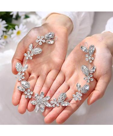 Unsutuo Crystal Bride Wedding Hair Vine - Silver Flower Bridal Headpiece for Women & Girls - Buy Online on GoSupps.com