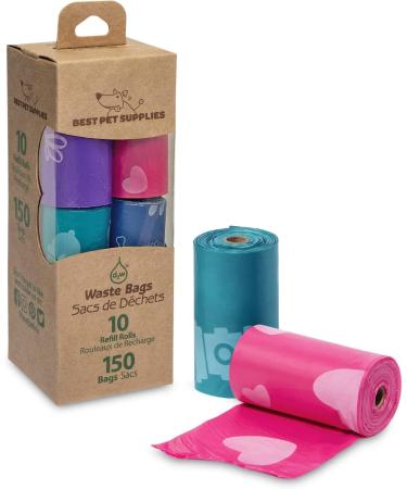 Best Pet Supplies Dog Poop Bags - 150 Leak Proof, Tear Resistant Bags for Outdoor Walking and Travel - Assorted Colors - Buy Online on GoSupps.com