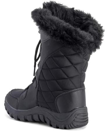 Polar Women's Quilted Faux Fur Cuff Winter Boots - Black | Duck Rubber Sole | Snow & Rain Outdoor Boot - Buy Online on GoSupps.com