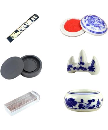 HorBous 10 PCS Chinese Calligraphy Set Inkstone + Writing and Painting Brush + Ink Block + Seal + Inkpad + Pen Rack + Water Bowl (Basic) - Buy Online on GoSupps.com