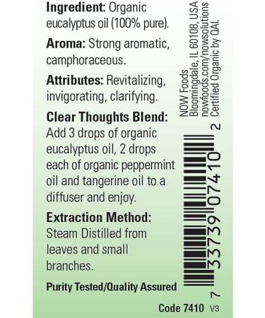 Now Foods Organic Eucalyptus Essential Oil 1 fl oz | Pure & Natural Aromatherapy - Buy Online on GoSupps.com
