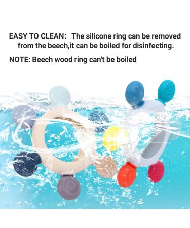 Cuebo Silicone and Wood Baby Teething Toy | BPA Free Roulette Shape Teether Ring for 3+ Months Babies | Gray | Food Grade Silicone | Pain Relief - Buy Online on GoSupps.com
