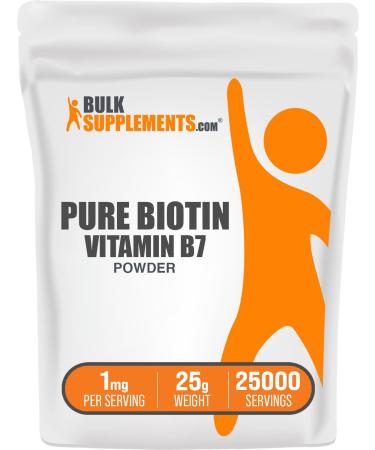 BulkSupplements.com Pure Biotin Powder - as Vitamin B7 Biotin Vitamins for Hair Skin and Nails - Gluten Free 1mg per Serving 25g (0.88 oz) (Pack of 1) 0.88 Ounce (Pack of 1)