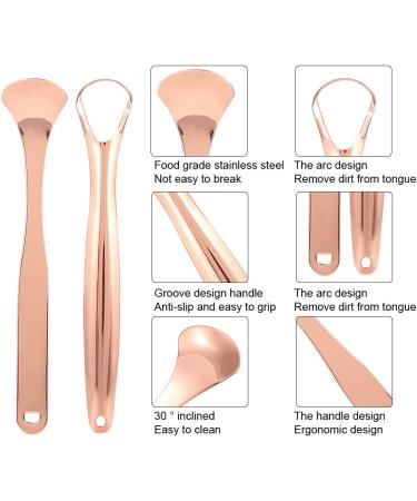 Ververt Touch Tongue Scraper Set - Stainless Steel Tongue Cleaner 2 Pieces Rose Gold Bacteria & Bad Breath Removal - Buy Online on GoSupps.com