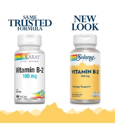 SOLARAY Vitamin B-2 Riboflavin 100 mg with Aloe Vera - Promotes Healthy Energy, Metabolism, Skin, Hair & Nails | 100 CT - Buy Online on GoSupps.com