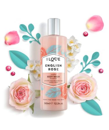 I LOVE English Rose Scented Body Wash - Moisturizing Bubble Bath & Foaming Cleanser - 12.7 oz Rose Amber Jasmine Fragrance - International Shipping Available - Buy Online on GoSupps.com