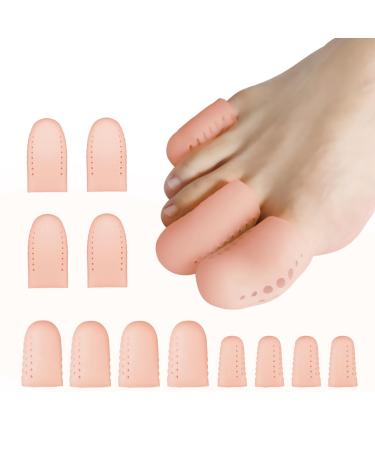 Echify Gel Toe Caps - 12 PCS Breathable Toe Protectors Sleeve Bunion Pads Cushion Big Toe Guards - Silicone Toe Covers for Protection of Ingrown Toenails Corns Calluses Blisters Beige S/M/L-12pcs Beige