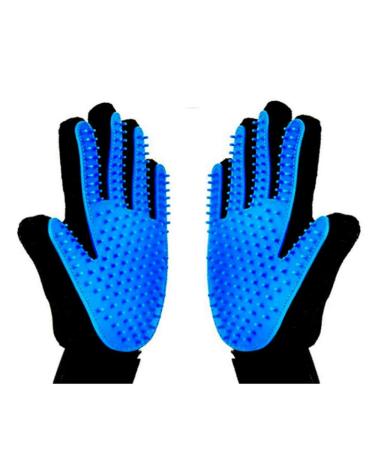 xjzx Upgrade Version 2PCS Pet Grooming Glove - Gentle Deshedding Brush Glove - Efficient Pet Hair Remover Mitt - Massage Tool with Enhanced Five Finger Design - Perfect for Dogs & Cats, Blue