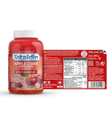 VITALDIN Apple Cider Vinegar Gummies 1000mg | 60 Chewable Gummies (1 Month Supply) - ACV Gummy with The Mother, Vitamin B12, Folic Acid - Superfood Detox - Vegan & Gluten Free - Buy Online on GoSupps.com