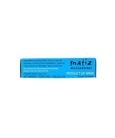 Matiz Sardines in Olive Oil 4.2oz Can (Pack of 5) - Spanish Gourmet Wild Caught Natural Fish for Tapas, Snacks, or Meals - Protein Rich, Sealed for Freshness - Buy Online on GoSupps.com