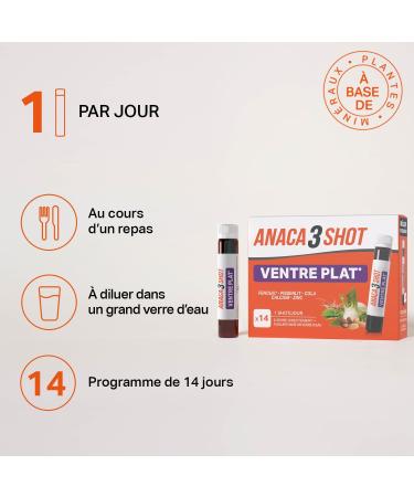 ANACA 3 - Flat Belly Shot - Food Supplement - Drainage(2) & Digestion(1) - Dandelion Cola Fennel Zinc & Calcium - 14 Day Sli - Buy Online on GoSupps.com