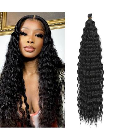DSoar 26 inches 3 Packs deep Twist crochet hair ocean wave curly bohemian crochet braids deep wave hair bundles synthetic hair extensions for women girls 26inch 1b#