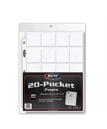BCW Pro 20-Pocket Pages, Pocket Size: 2" x2", 20 Pages - Coin Collecting Supplies 1 Pack