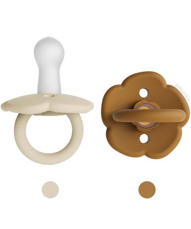 Moonkie Soothie Pacifiers Set of 2  BPA-Free Comfy Safe Baby Pacifier with Large Air Holes  Newborn Essentials 6 Months Up Shifting Sand/Buck