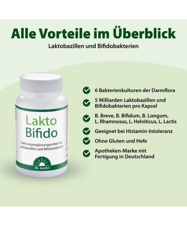 Dr. Jacobs Lactobifido 90 Capsules - 5 Billion Probiotics for Histamine Intolerance - Yeast & Gluten Free - 90 Portions - Buy Online on GoSupps.com