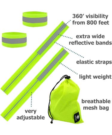 Reflective Bands Set for Cyclists and Runners - Green Arm, Ankle, Wrist, and Leg Straps - 4 Pack - Buy Online on GoSupps.com