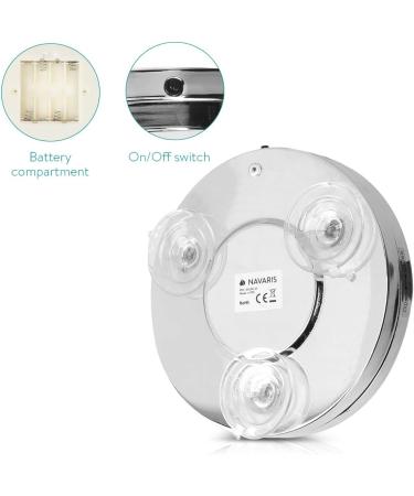 Navaris LED Magnification Mirror with Suction Cup | 5x Compartment Enlarged Makeup Mirror | Lighted Bathroom Cosmetic Mirror in Silver - Buy Online on GoSupps.com