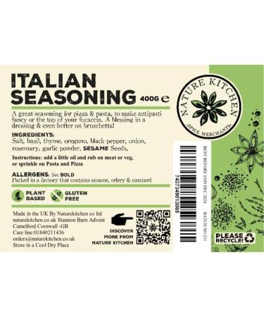 Nature Kitchen Italian Seasoning 400g - Gluten-Free & Vegan Spices for Everyday Cooking - Marinades, Sauces, Frying, Baking, Grilling - Buy Online on GoSupps.com
