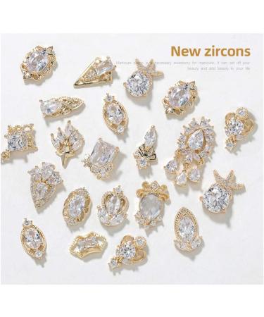Shiny Gold Nail Art Charms Set - DIY Nail Jewelry with Zircon Alloy Gemstones - Buy Online on GoSupps.com