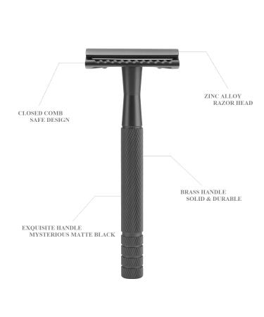 CSB Double Edge Safety Razor | Eco-Friendly Metal Razor for Men & Women | Brass Handle Zinc Alloy Head | 20 Blades Included | Matte Black | Zero Waste Reusable - Buy Online on GoSupps.com