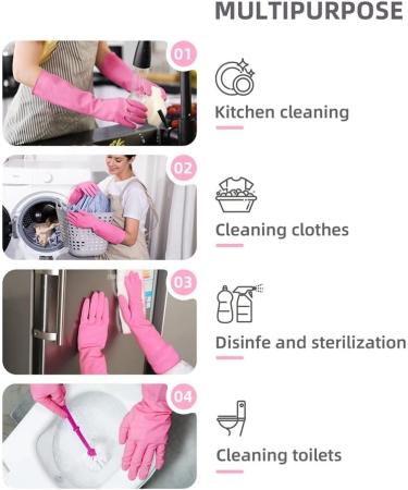Rosrrtlm 2 Pairs Dishwashing Cleaning Rubber Gloves Reusable Waterproof Kitchen Gloves Non-Slip L Easy to Use Rose Red - Buy Online on GoSupps.com