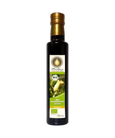 Organic pumpkin seed oil 250ml ideal for salad, ice cream or sweet dishes.