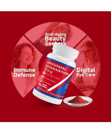 35mg Liposomal Astaxanthin Supplement - Powerful Antioxidant Support for Skin Joint & Eye Health - Natural Anti-Aging Formula with Pure Astaxanthin - Vegan Non-GMO 120 Capsules - Buy Online on GoSupps.com