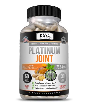 Kaya Naturals Platinum Joint | Nature Made Bioperine Glucosamine Turmeric with Boswellia Natural Joint & Healthy Inflammatory Support Antioxidant Properties Turmeric Curcumin 1334mg - 60 Capsules 60 Count (Pack of 1)