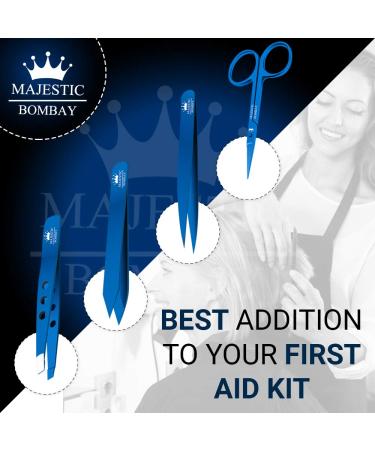 Precision Stainless Steel Grooming Set - Professional Luxury Tweezers & Nail Scissor in Titanium Blue - Ideal for Ingrown Hair, Eyebrows, Nose, Facial Hairs, Splinters - Buy Online on GoSupps.com