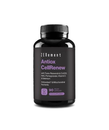 Zenement Antiox CellRenew with Trans-Resveratrol CoQ10 NAC Pomegranate Vitamin C and Selenium - Antioxidant and Energy Support