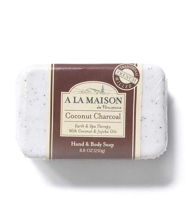 A La Maison Coconut Charcoal Bar Soap 8.8 oz. | 1 Pack Triple French Milled All Natural Soap | Moisturizing and Hydrating For Men, Women, Face and Body