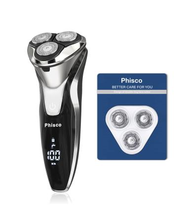 Phisco Men's Electric Shaver, Electric Wet and Dry Shaver with Replacement Blade net, 3D Rechargeable IPX7 Waterproof Men's Rotary Shavers Portable Electric Shaver Razor with Pop-up Beard Trimmer Electric Shaver With Knife…