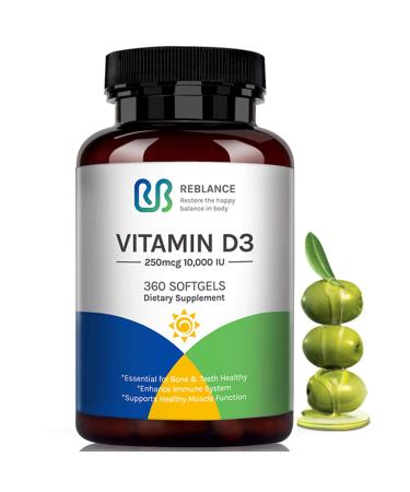 360 Softgels Vitamin D3 10,000 IU with Organic Olive Oil for Immune Support, Healthy Muscle, Bone & Teeth Health 360 Count (Pack of 1)