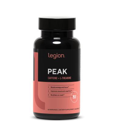 LEGION Peak Caffeine and L Theanine Pills - 200 mg Natural and Organic L Theanine Caffeine Supplement for Smooth Energy Focus and Cognitive Performance - Vegan Non GMO - 60 Servings