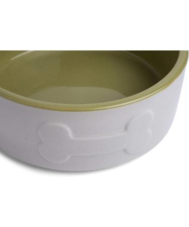 Petface Ceramic Dog Bowl 15cm Cream/Green - Durable Bone Shape Bowl for Dogs - Buy Online on GoSupps.com