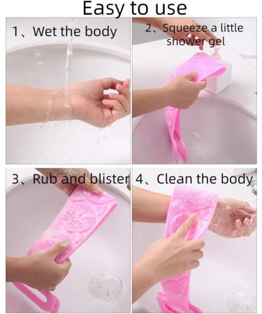 HJCOCHOME Silicone Back Scrubber for Shower - Extra Long Exfoliating Body Scrubber with Handle, Pink - Men and Women - Buy Online on GoSupps.com