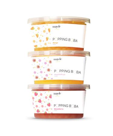 Mayde Bursting Popping Boba Pearls, Strawberry, Mango, Passion Fruit - 3 Flavor Party Kit (490 gms, 3 pack)
