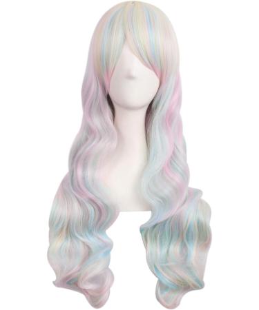MapofBeauty Multi-color Lolita Long Curly Clip on Ponytails Cosplay Wig (Pink/Blue/Blonde) Pink/ Blue/ Blonde - Buy Online on GoSupps.com