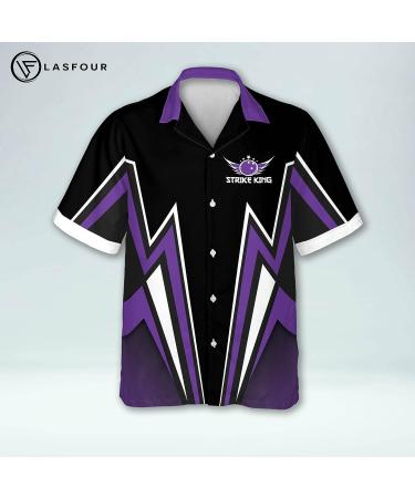 LASFOUR Custom Men's Bowling Shirt - Strike King Hawaiian Button-Down - Purple Crazy Team Shirt - Buy Online on GoSupps.com