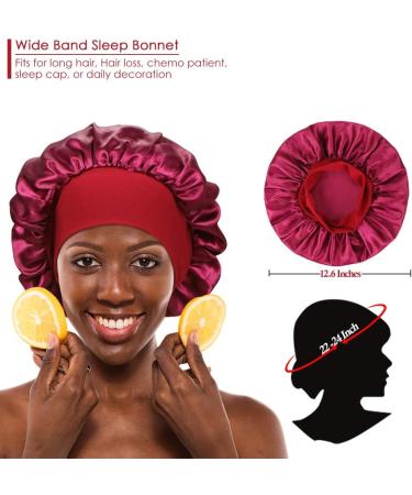 2-Piece Wide Band Satin Sleep Bonnet Set for Women - Black and Wine Red - Buy Online on GoSupps.com