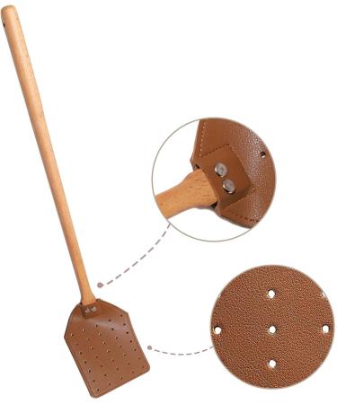 Fly Swatter for Home Perforated Leather Fly Swatter with Wooden Handle with Storage Hook Brown Heavy Duty Leather Fly Swatter Portable Fly Swatter for Indoor Outdoor Living Room - Buy Online on GoSupps.com